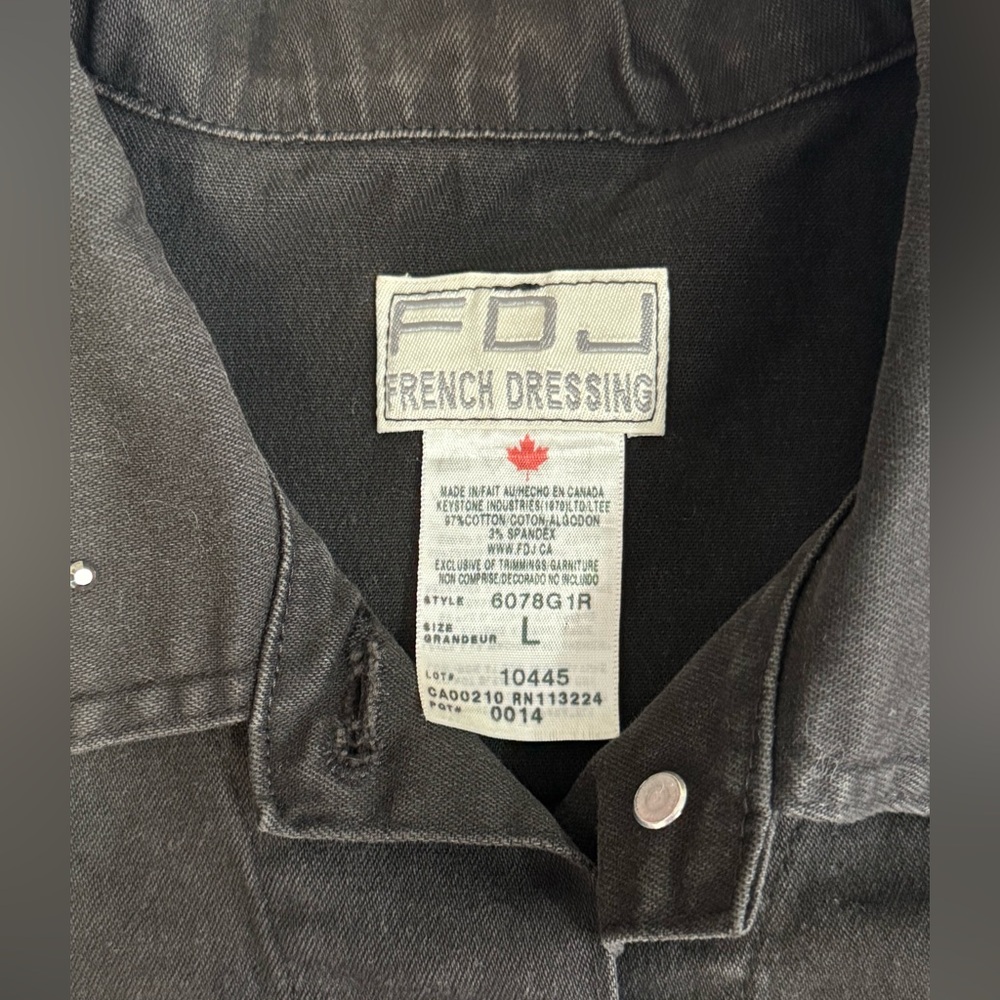 Vintage French Dressing Black Button Up Jean Jacket Large 12 - Picture 5 of 7